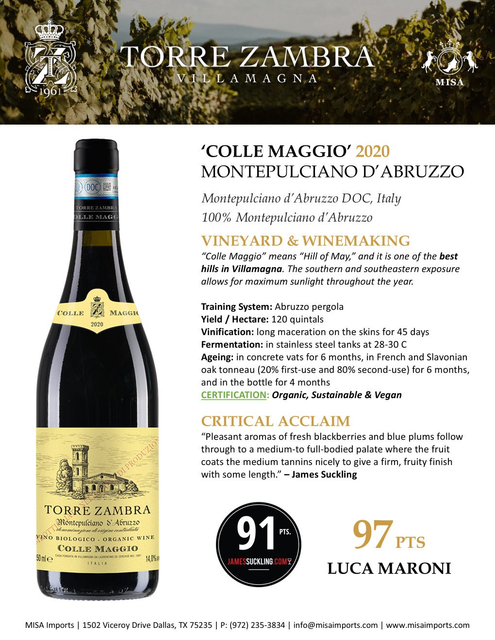 Torre Zambra Montepulciano D'abruzzo Colle Maggio 750ml